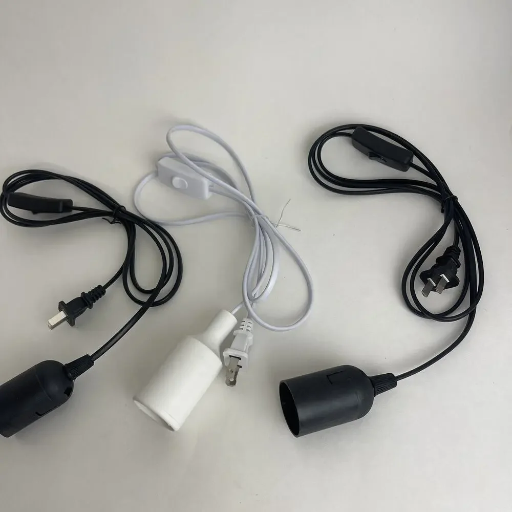 Lot Of 3 E27 Bulb Lamp Holder With‎ Cable & Switch, Light Socket Black & White